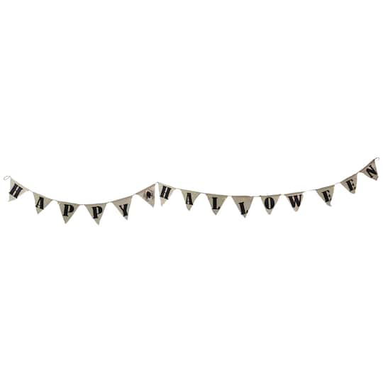 18.75" Battery Operated Led Lighted Burlap Happy Halloween Banner - Beige